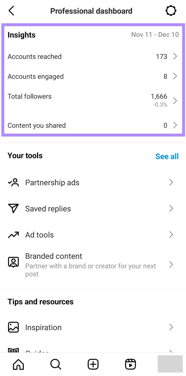 Instagram's professional dashboard 
