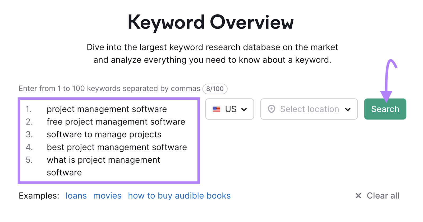 Entering keywords to 关键字概述 tool