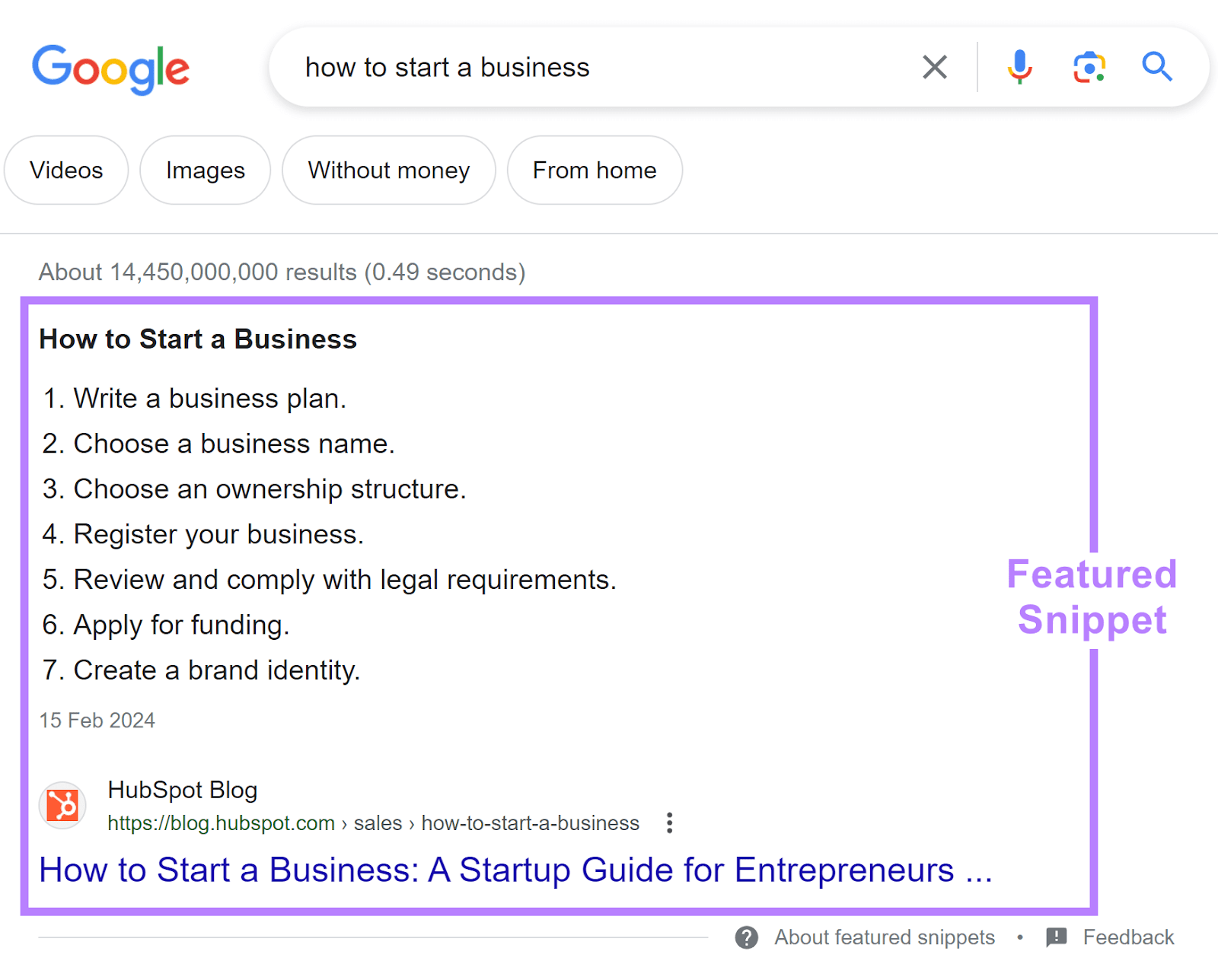 A featured snippet on 谷歌SERP for