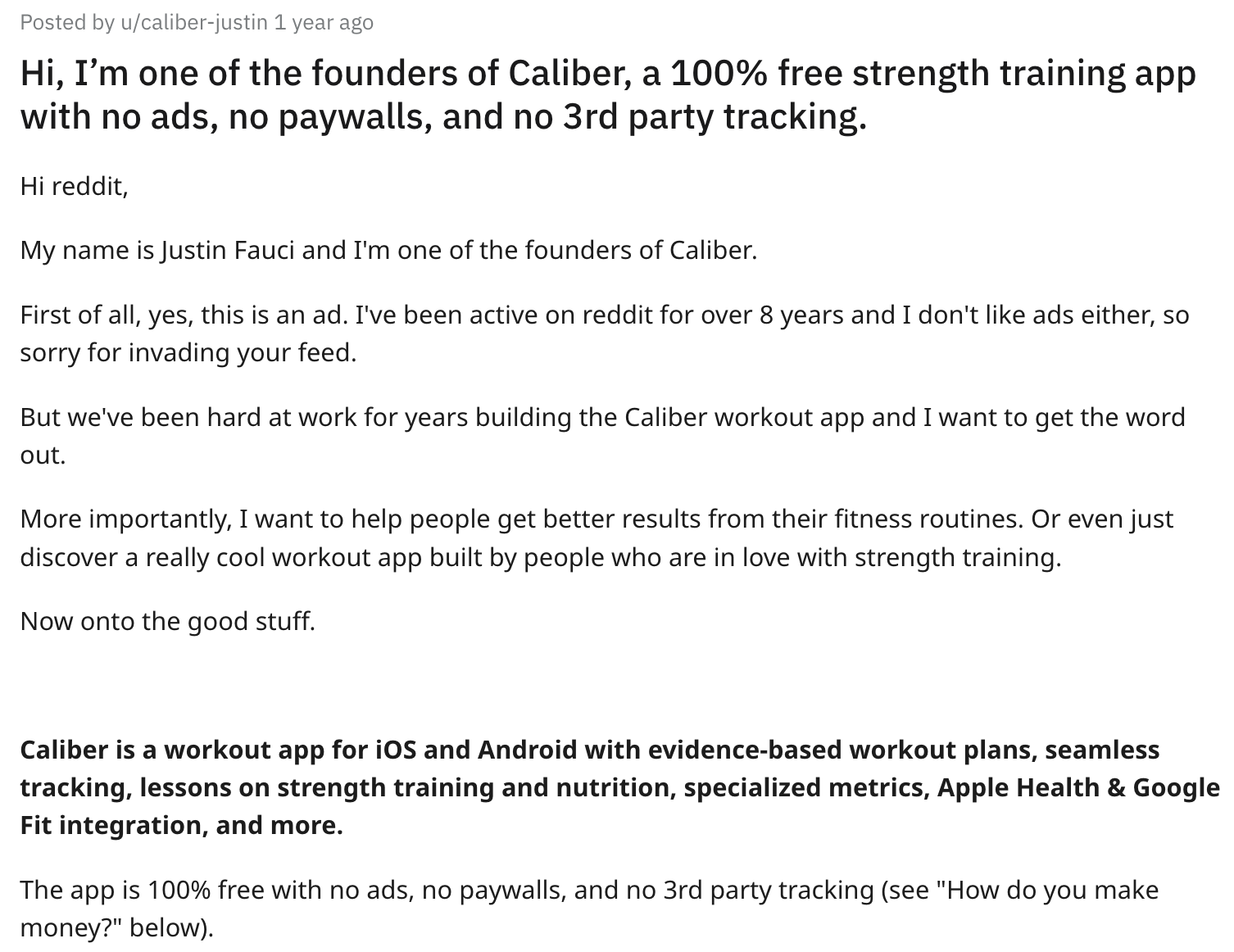 Caliber's Reddit广告 副本 from Justin Fauci, one of the founders