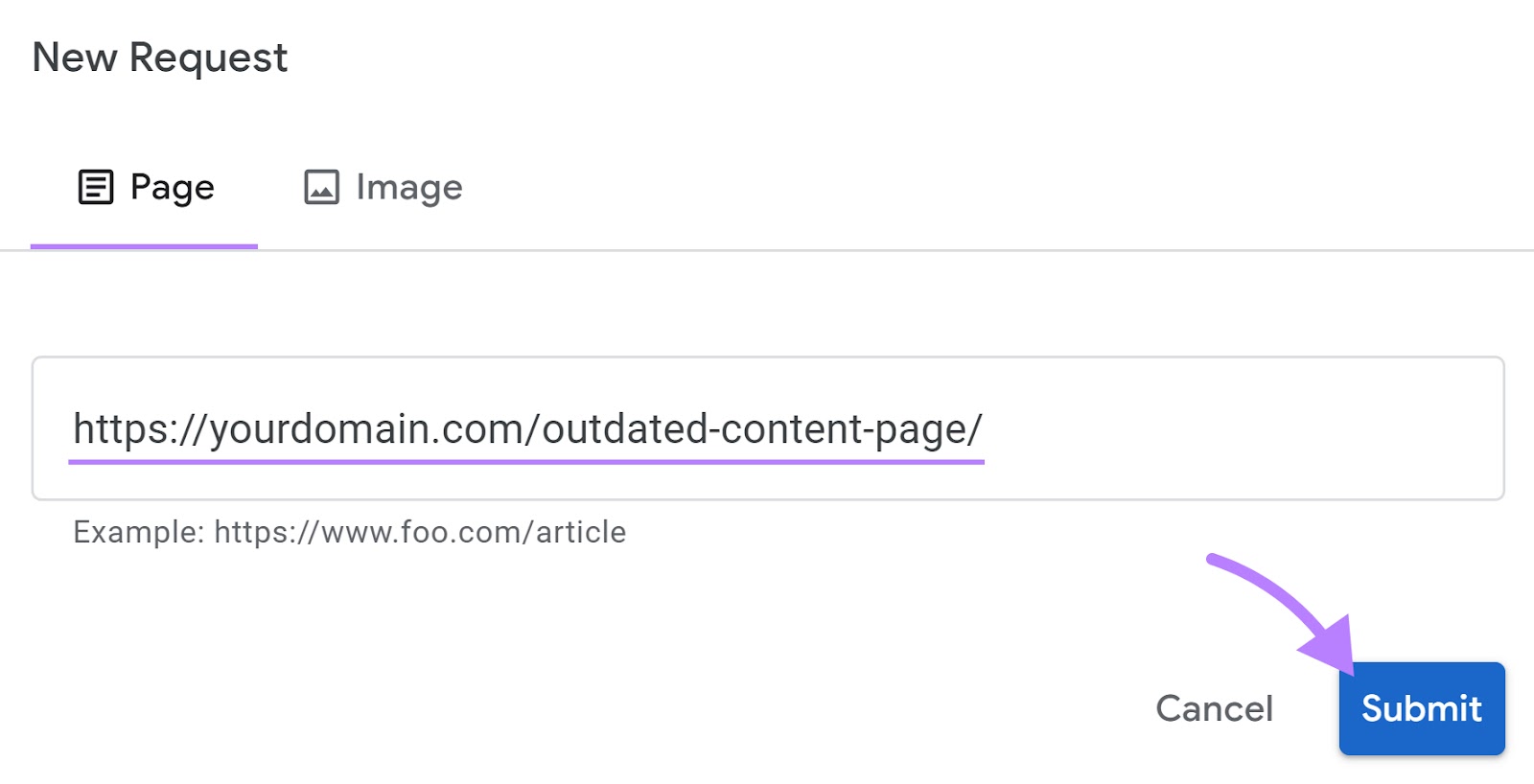 An URL entered under the