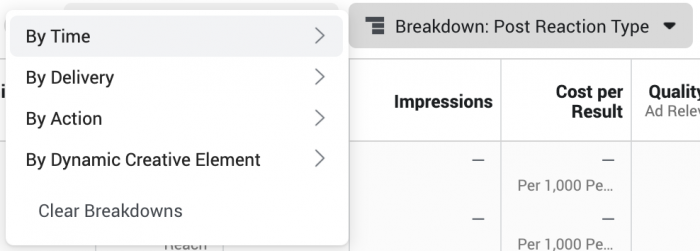 “细分” drop-down menu in 