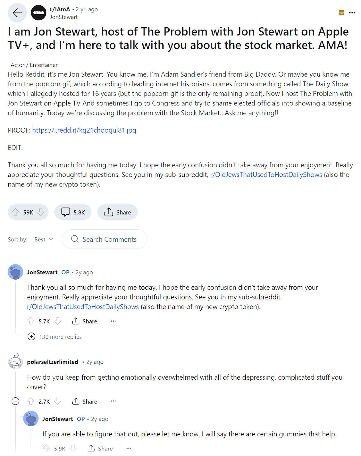 乔恩*斯图尔特 AMA on Reddit.