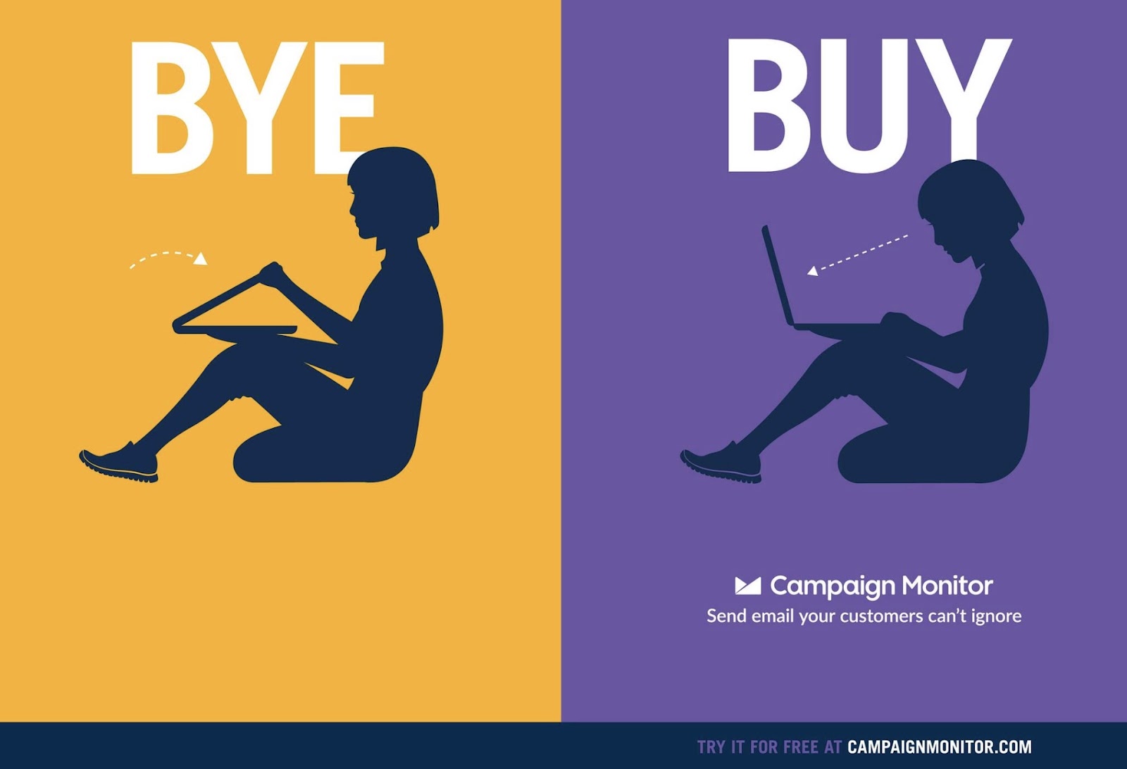 Campaign Monitor's ad with a person closing the laptop on the left (