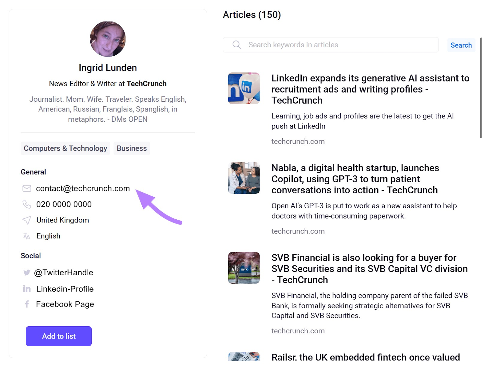example of a profile for