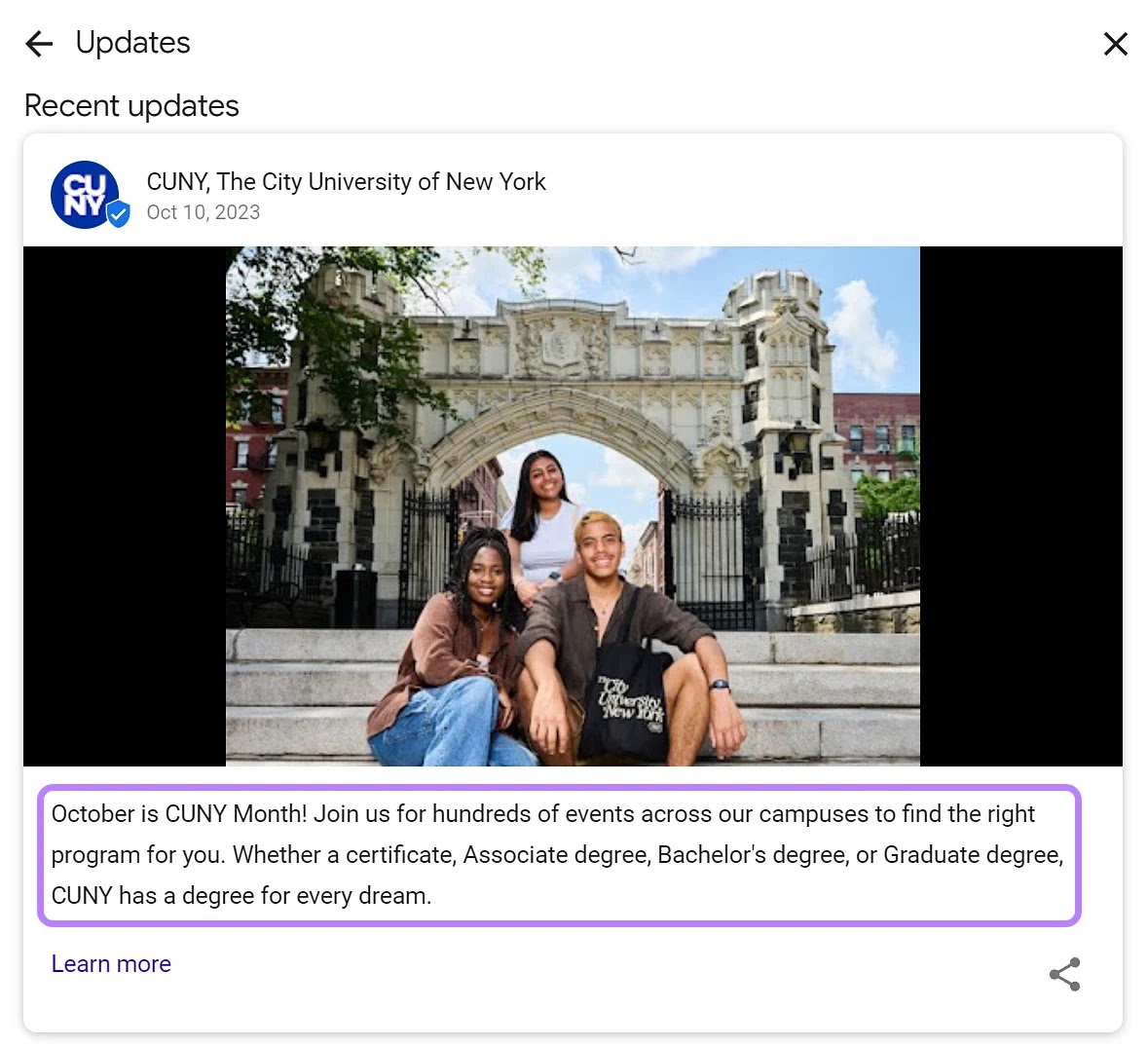 City University of New York's 谷歌业务简介 update post