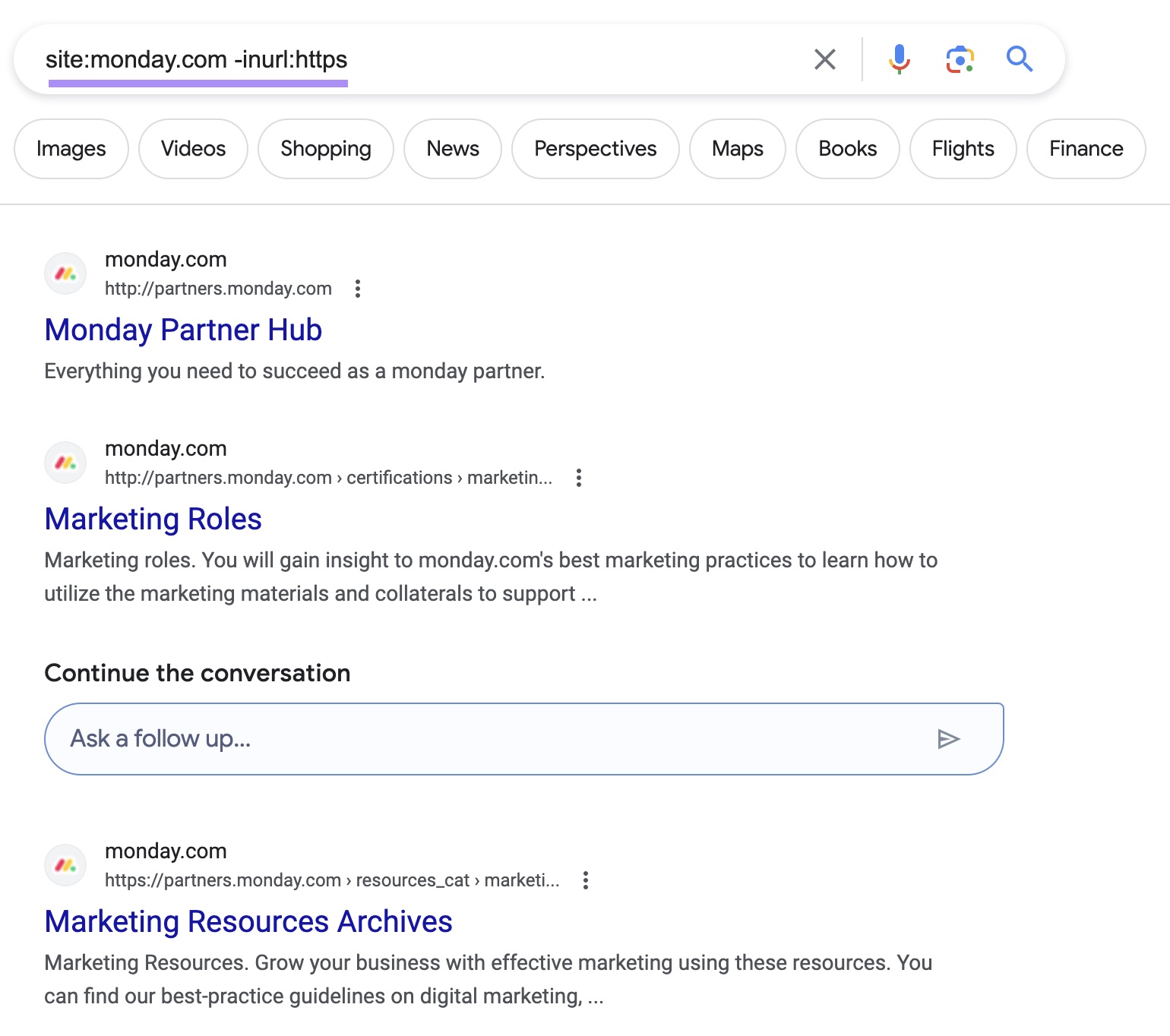 Google's SERP for