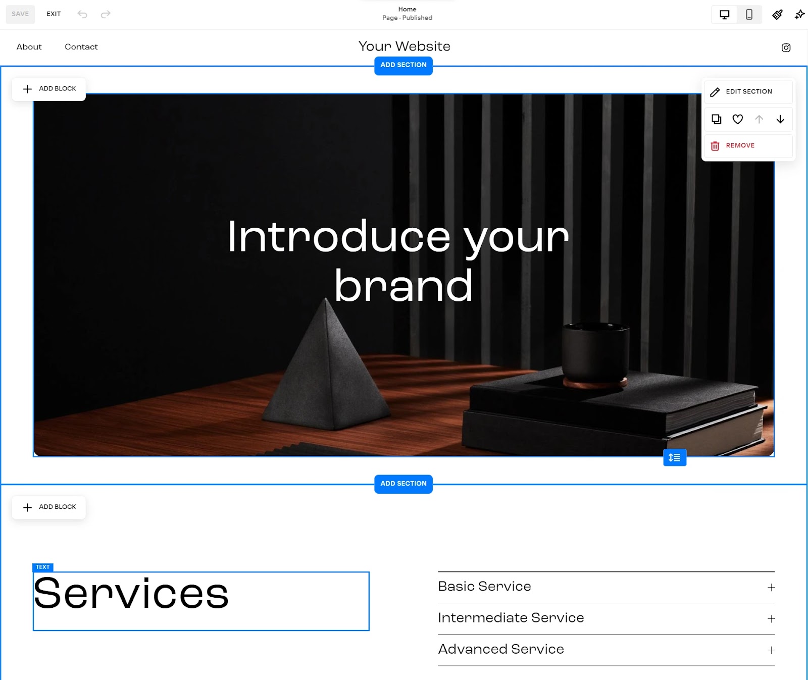 Squarres空间’s website editor