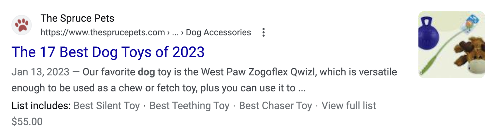search results show 