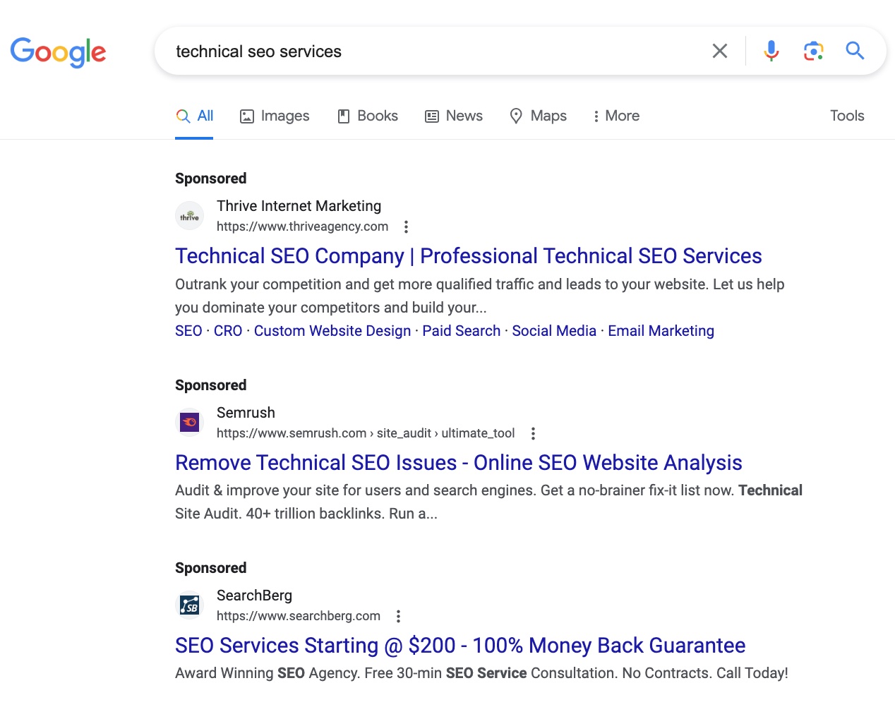 PPC ads on Google's SERP for the