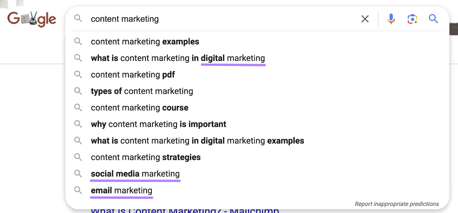 seed 关键词 highlighted in google autocomplete suggestions