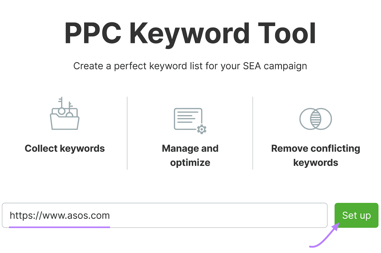 PPC关键字工具 interface showing a search bar with the text 