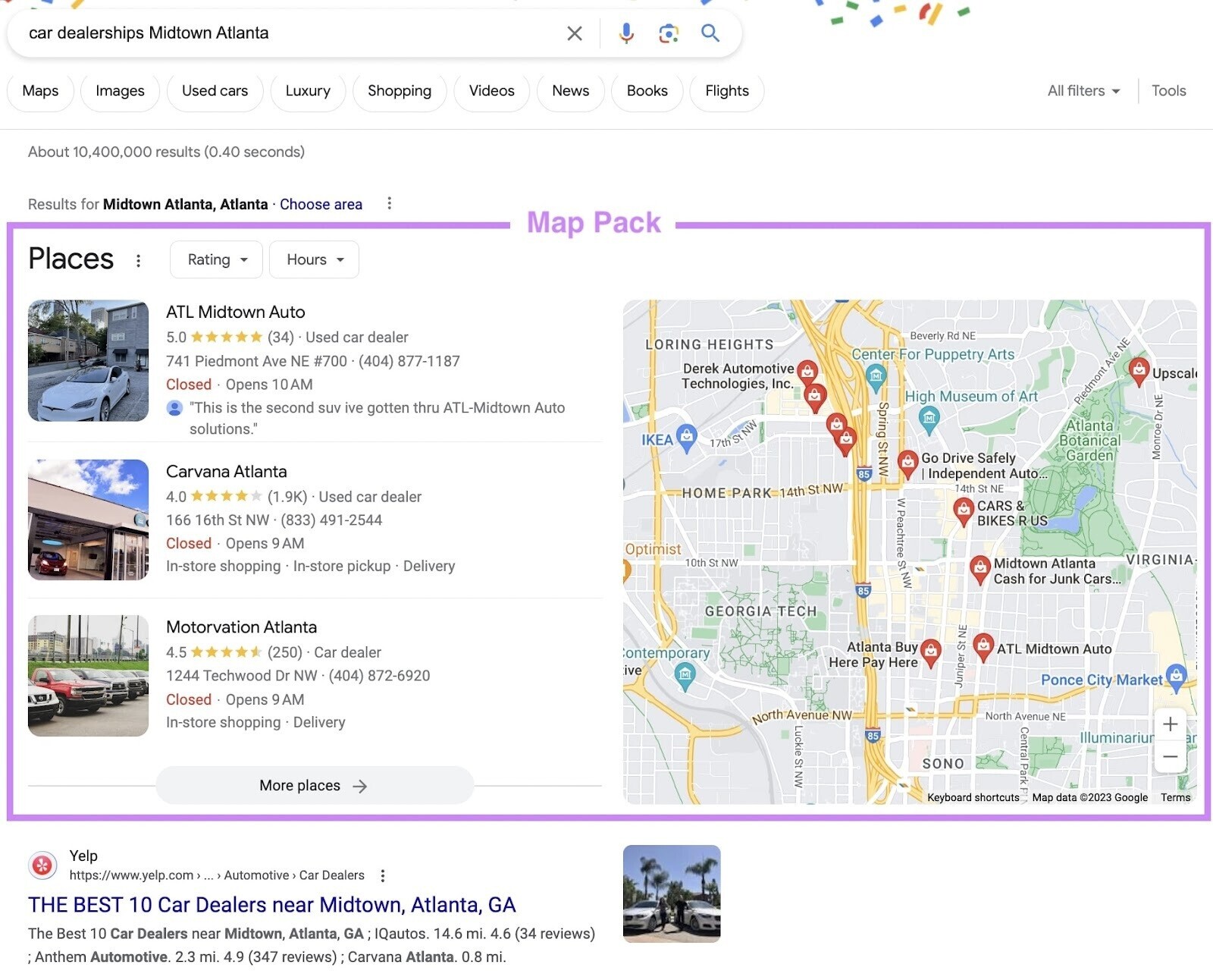 “Map Pack” on Google SERP for 