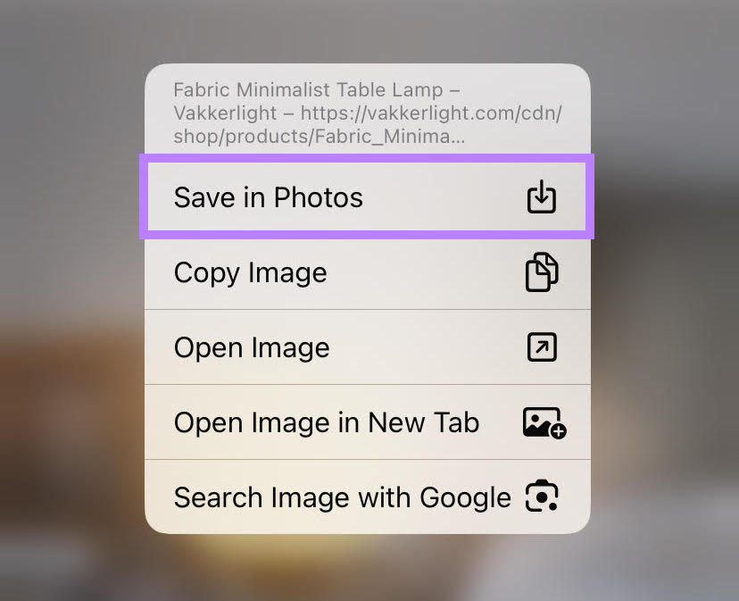 “保存在照片中” option highlighted in the drop-down menu