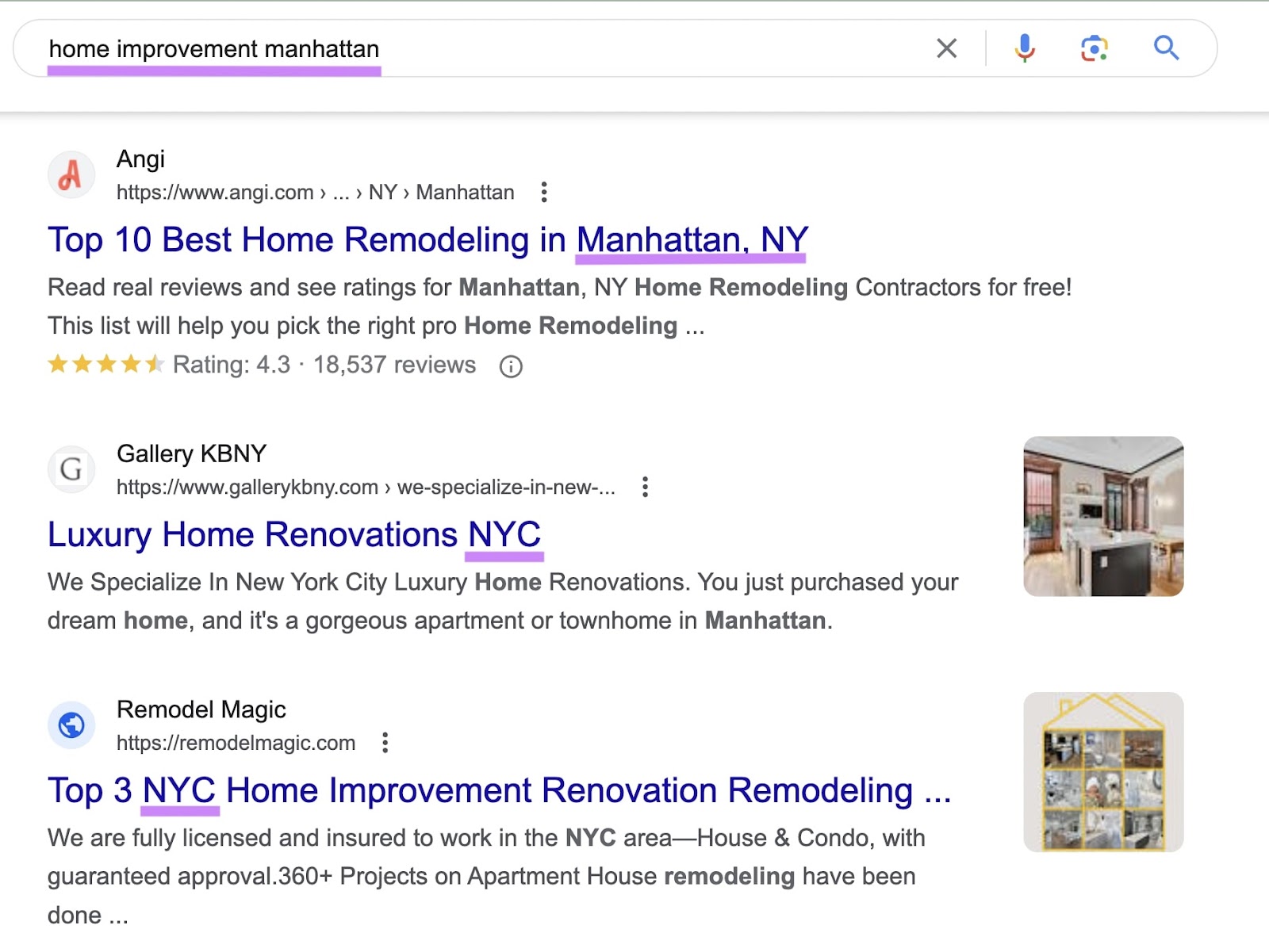 Google's SERP for 