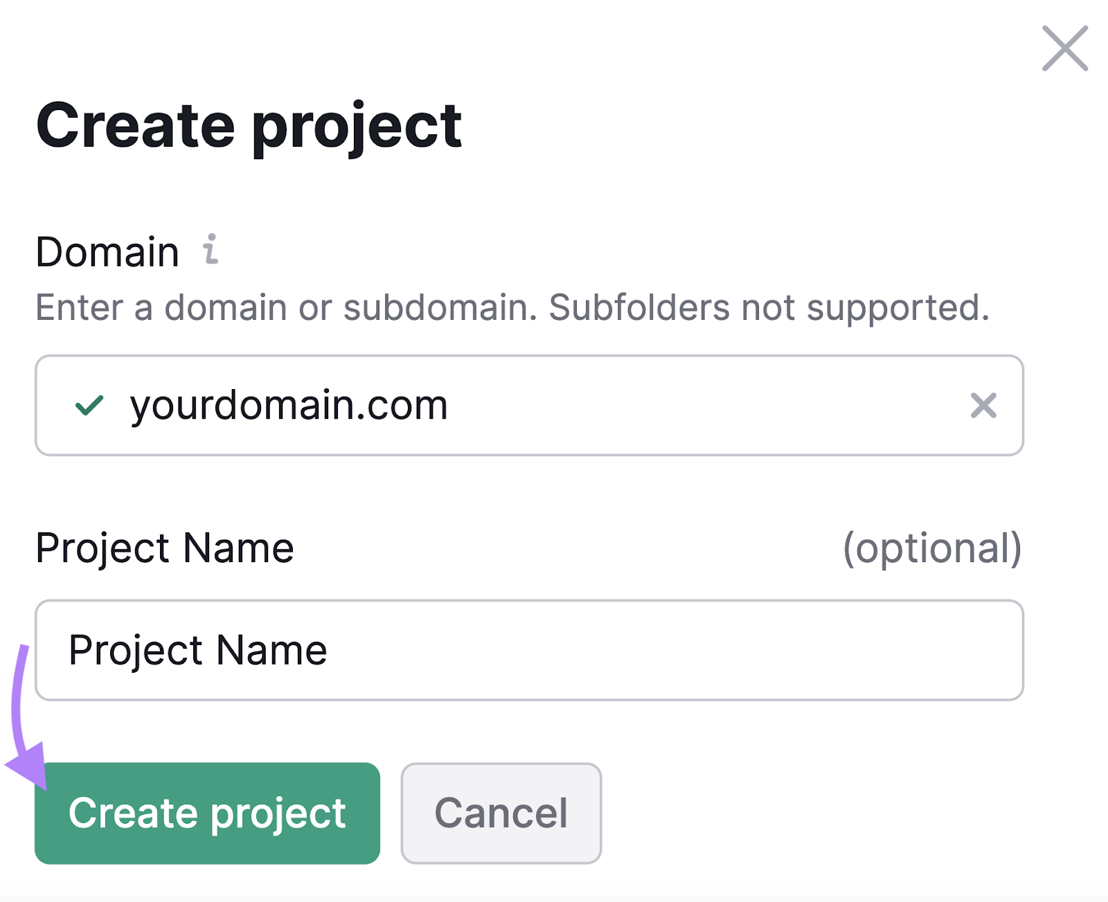 Enter a domain and project name in 现场审核