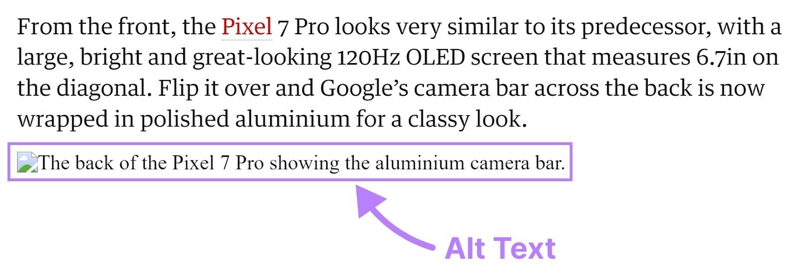 An example of an alt文本 appearing on the site where the image didn't load
