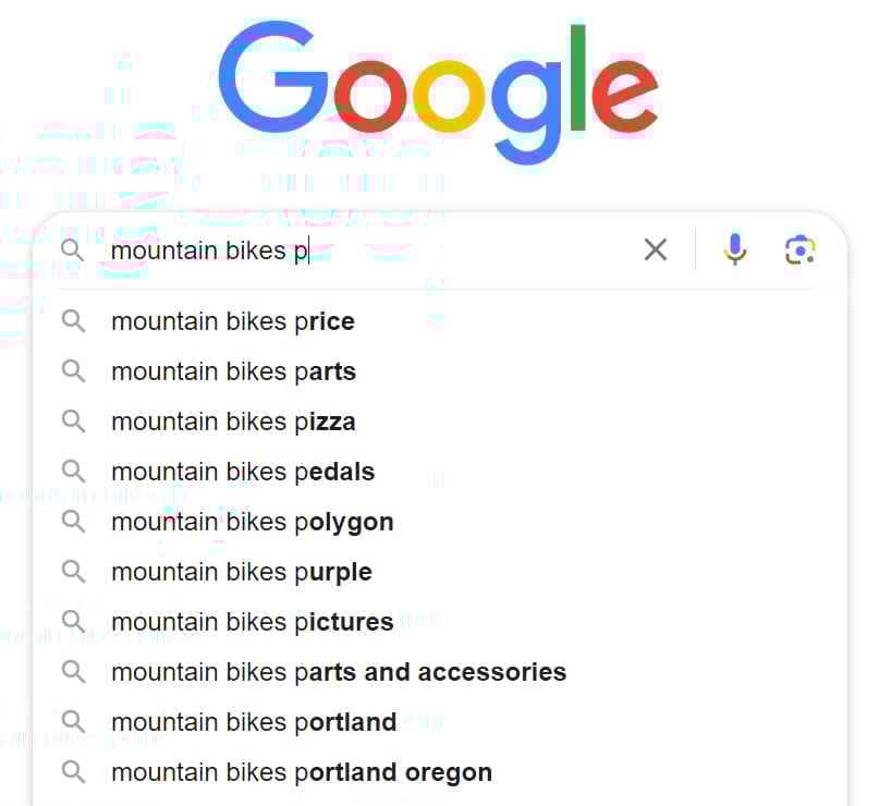 Google’s autocomplete drop-down list when typing 
