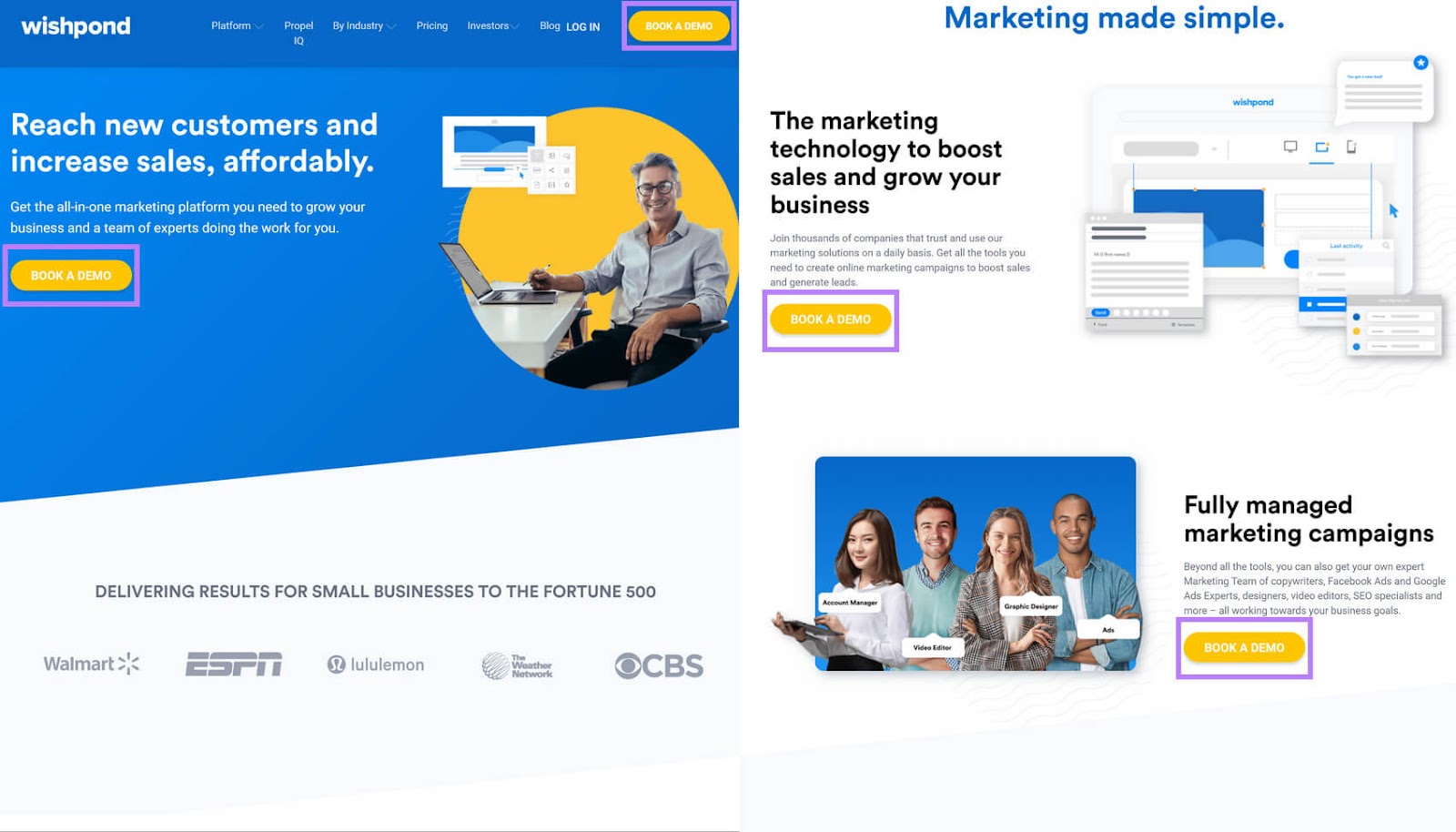 wishpond's landing page with multiple 