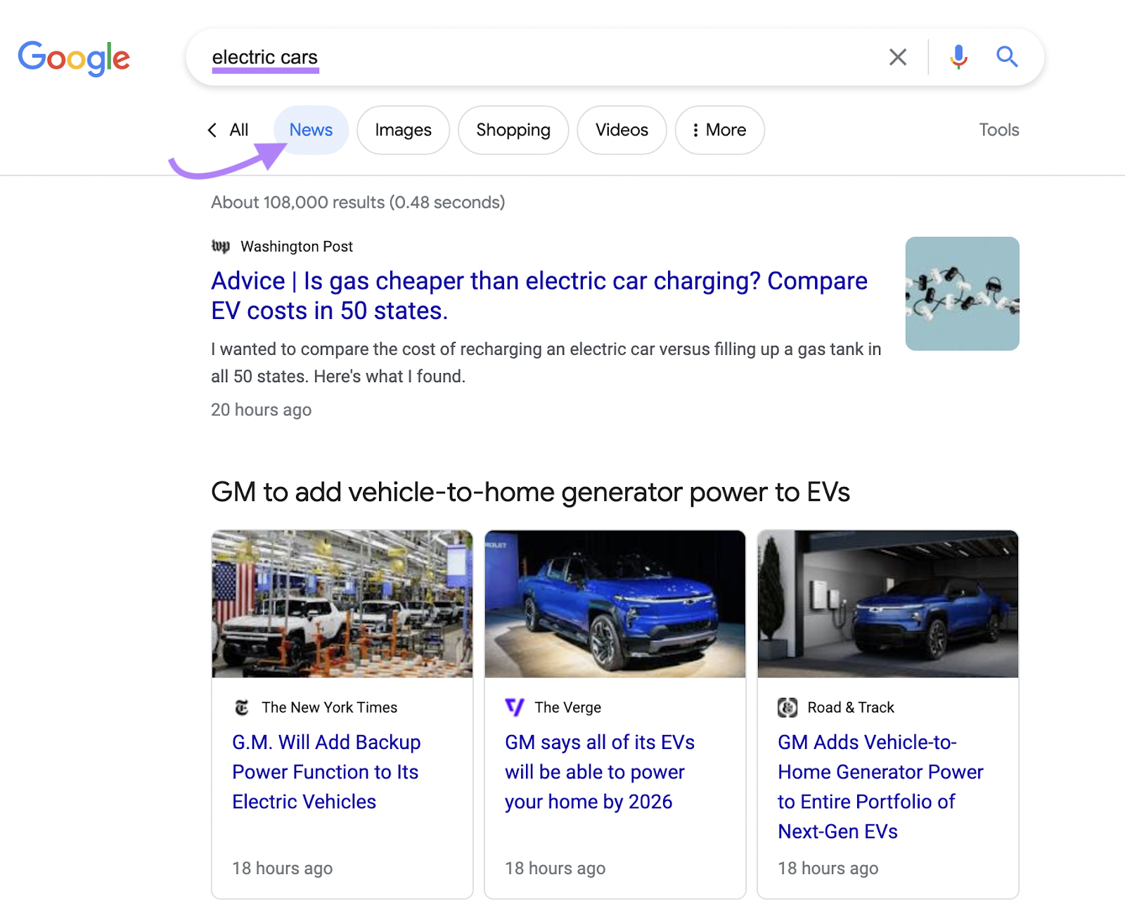“新闻”tab in Google SERP