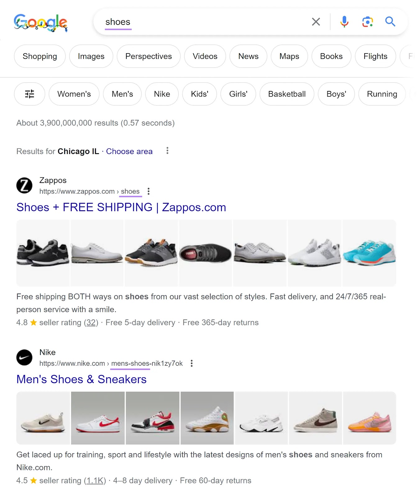 谷歌's SERP for