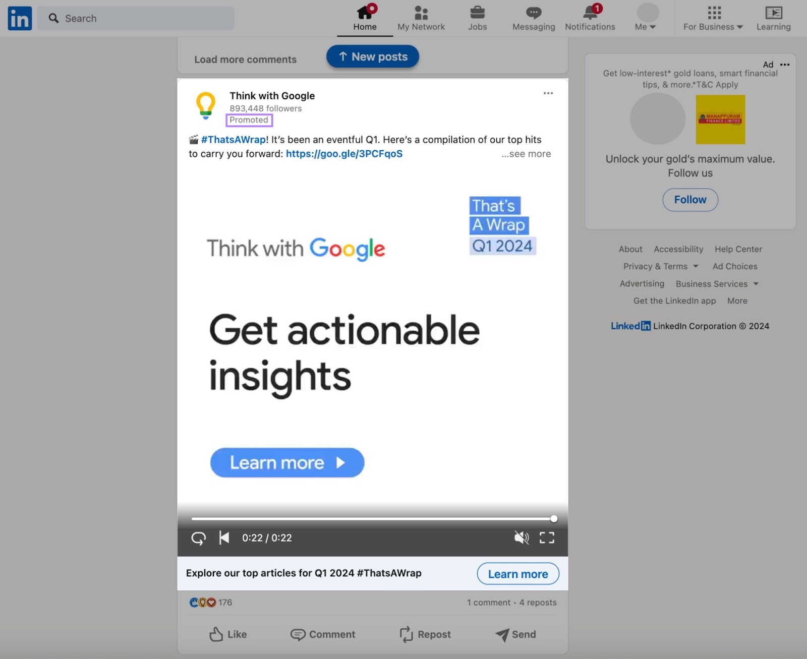 Think with Google's promoted post on 领英