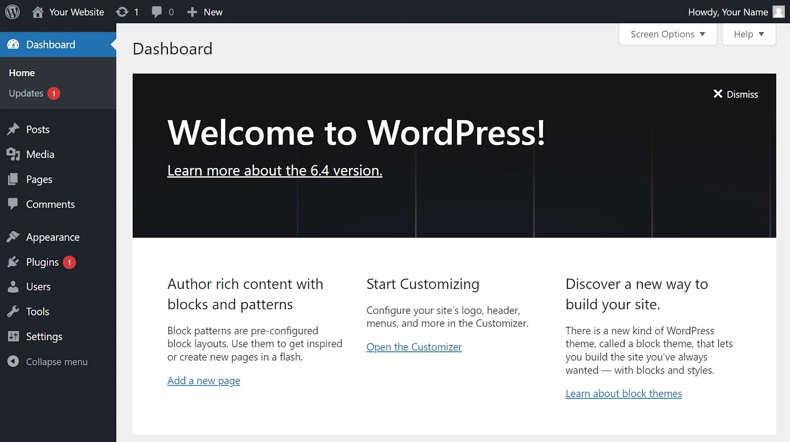 WordPress的 Dashboard