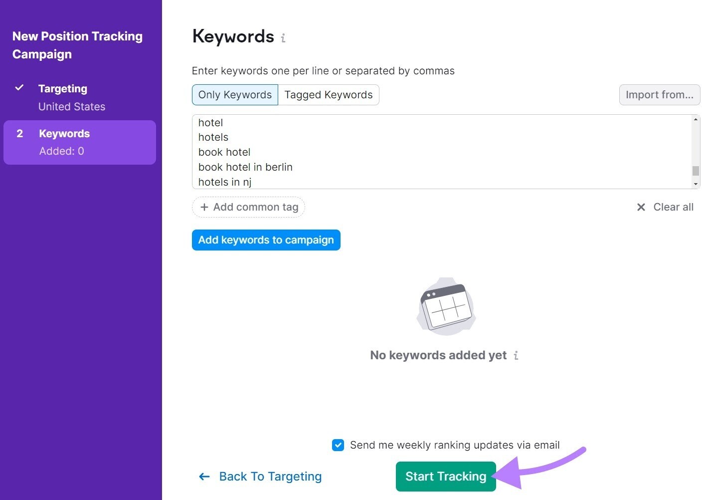 add keywords you want to track to 位置跟踪 tool