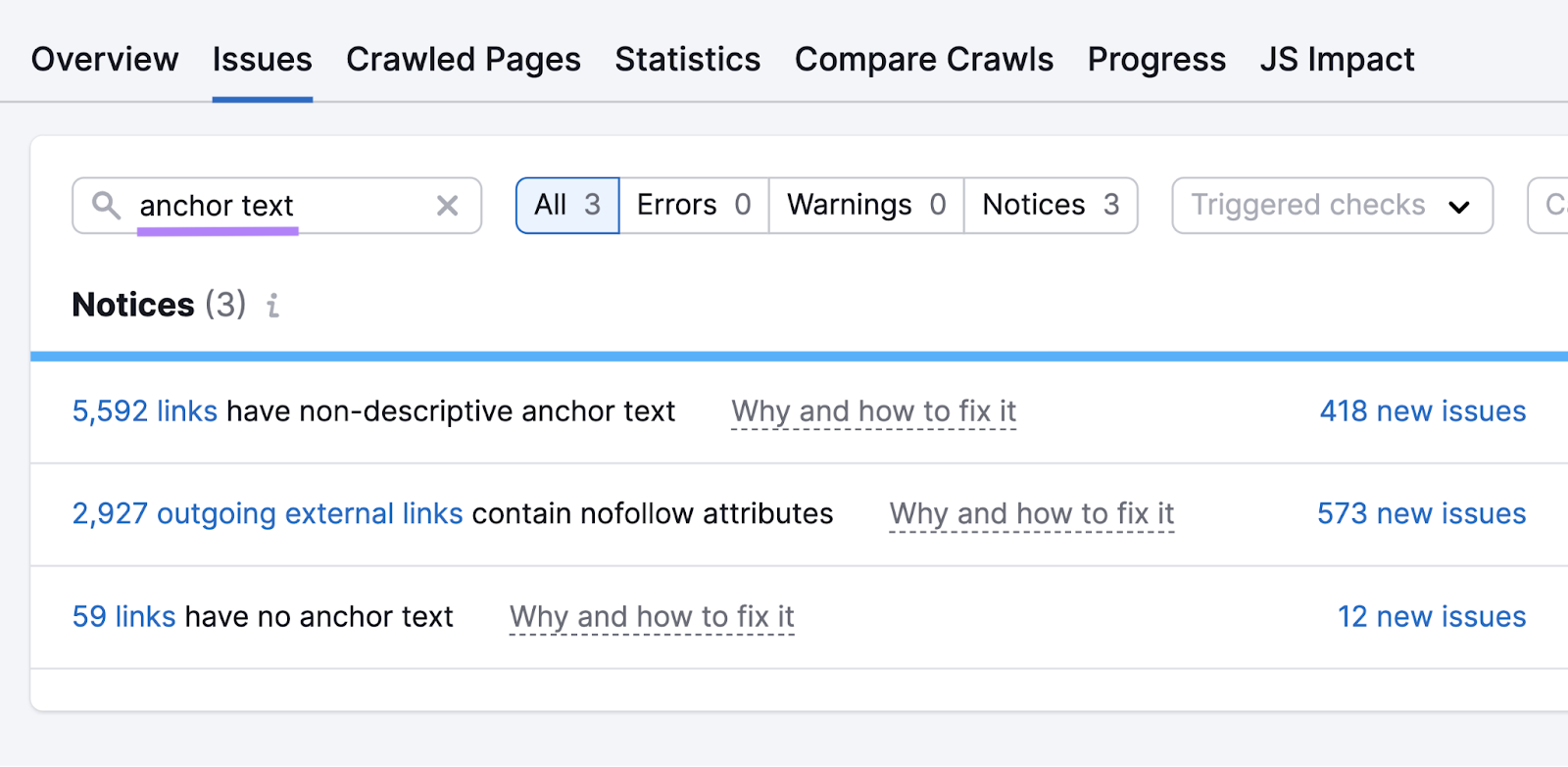anchor text in site audit are non-descriptive anchor text, outgoing 对外连结 contain nofollow attributes, and link have no anchor text