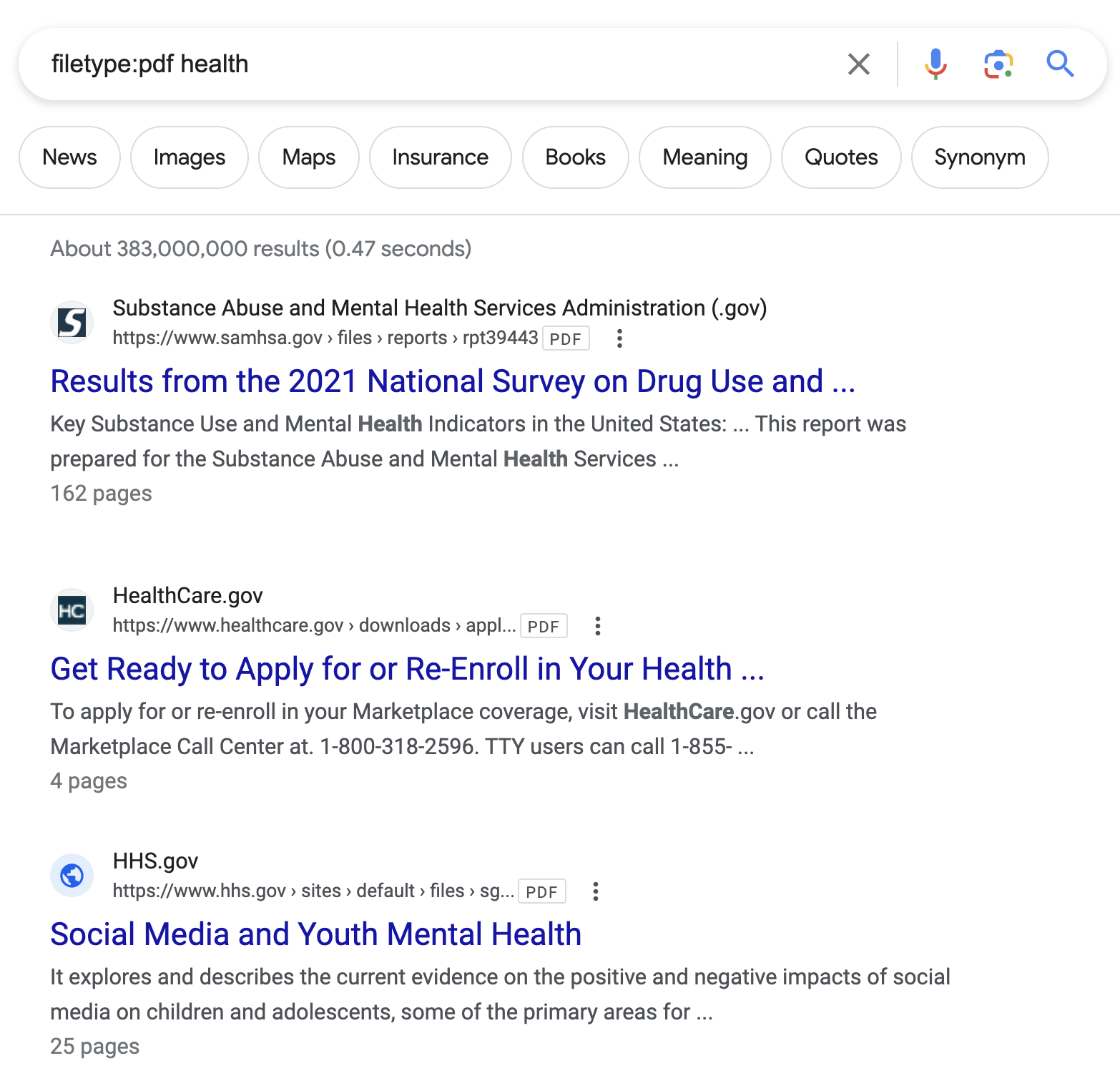 Google search results for “filetype:pdf格式 health