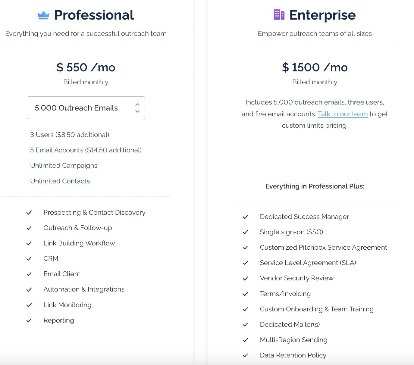 斗鸡箱’s pricing page showing features and prices for Professional and Enterprise plans