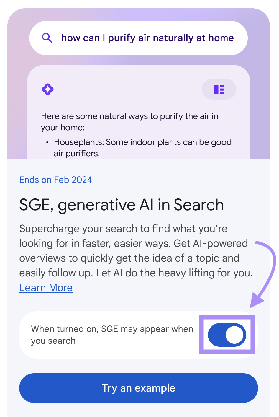 “SGE, generative AI in 搜索” card
