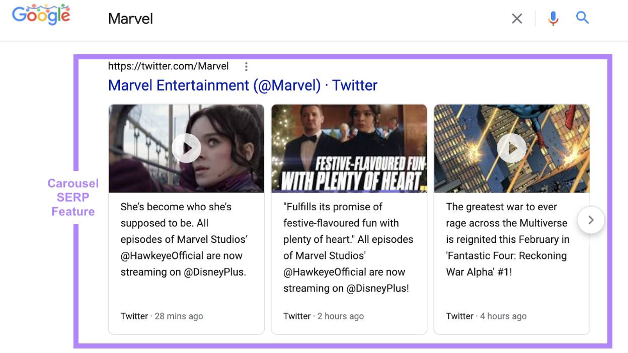 A carousel feature that displays recent X posts on Google search for 