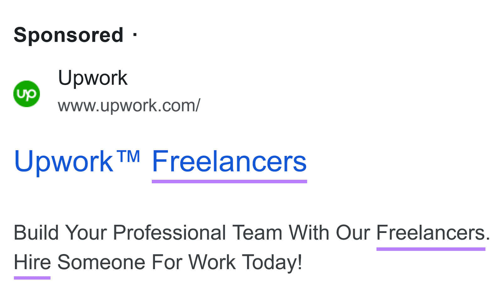 An ad from Upwork, with 