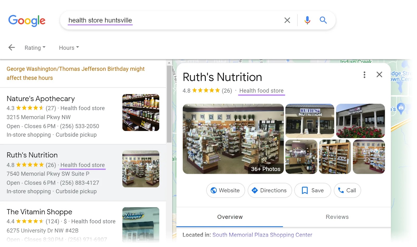 Ruth’s Nutrition’s Google Business Profile with 