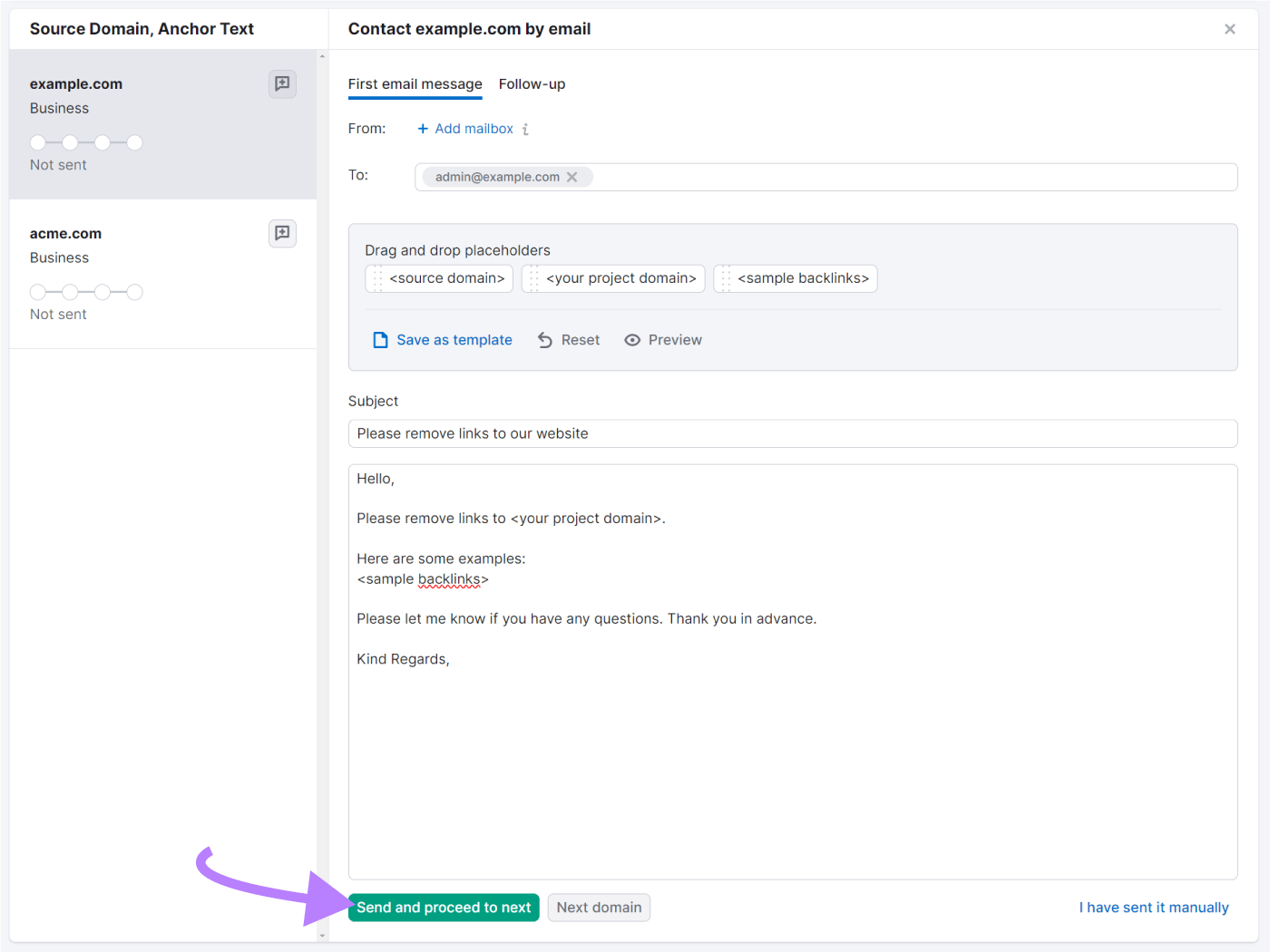 An email interface within 反向审计 tool