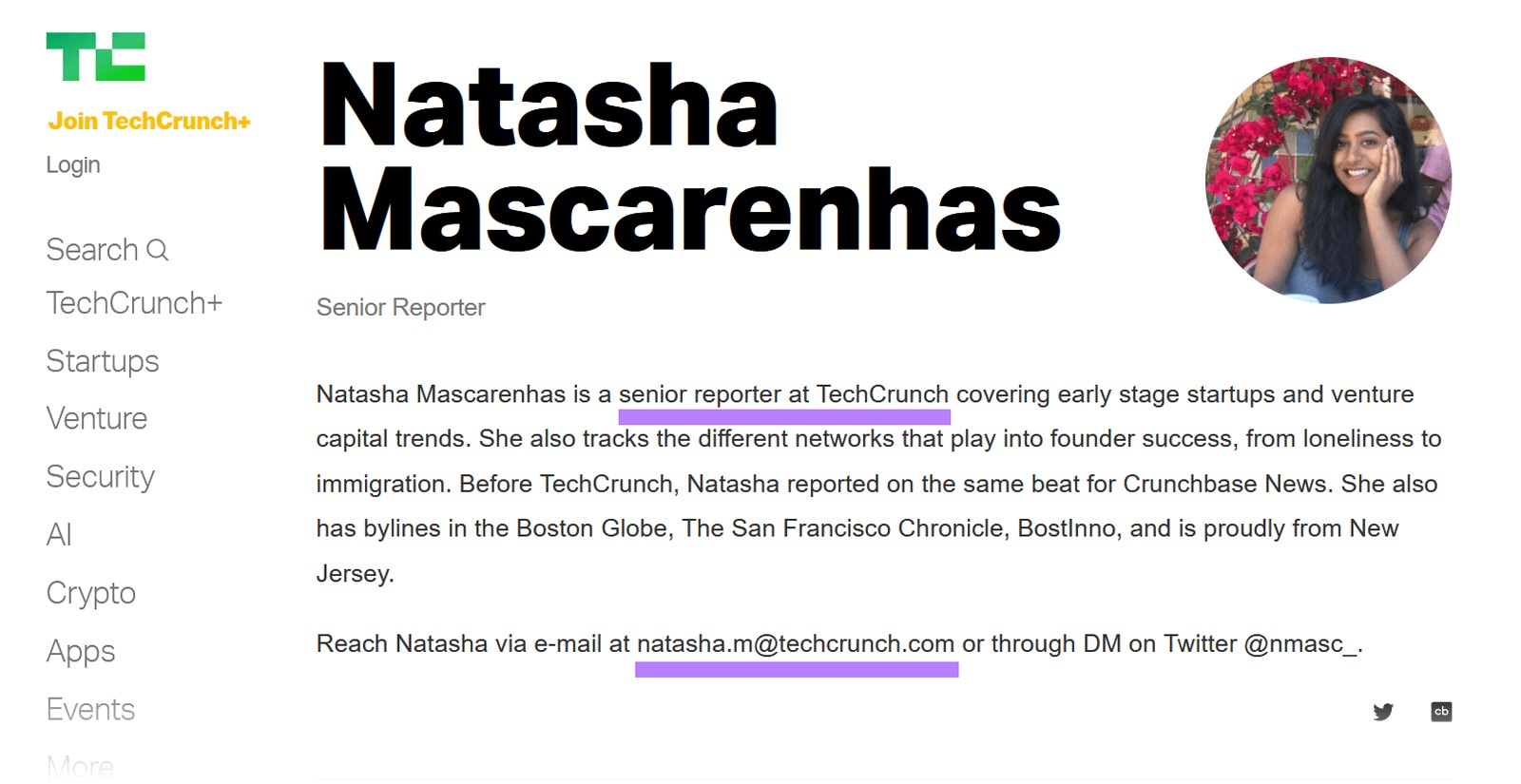 an author page for