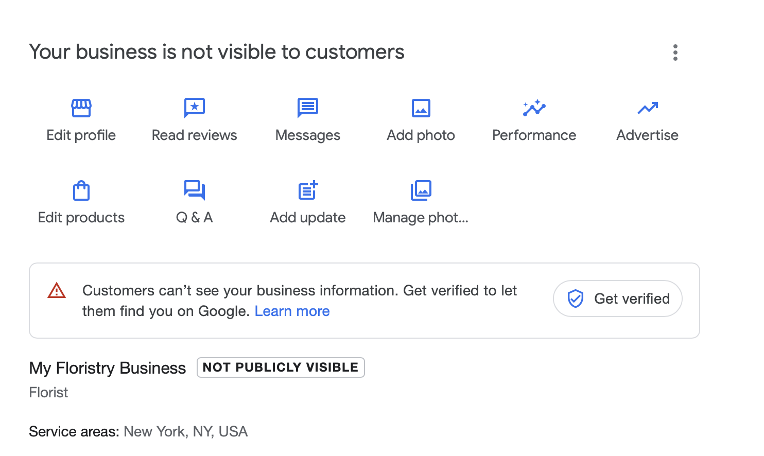 A dummy Google business 个人资料 titled 