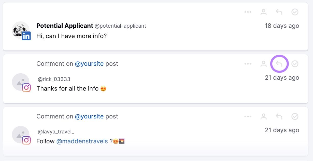 Responding to messages from 社交收件箱 app
