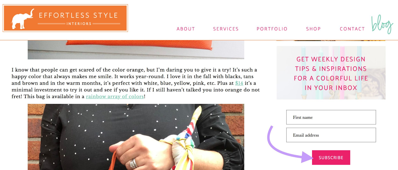 A blog post page with