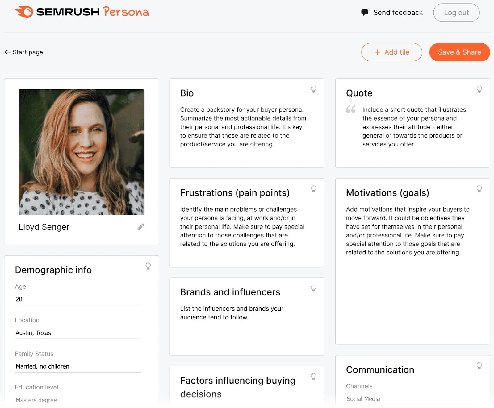 An example of a 买方角色 created in Semrush 人物角色 tool