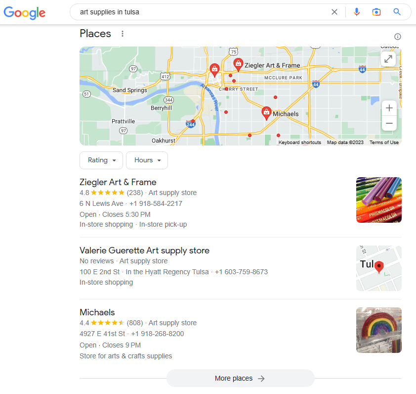 Google results for 