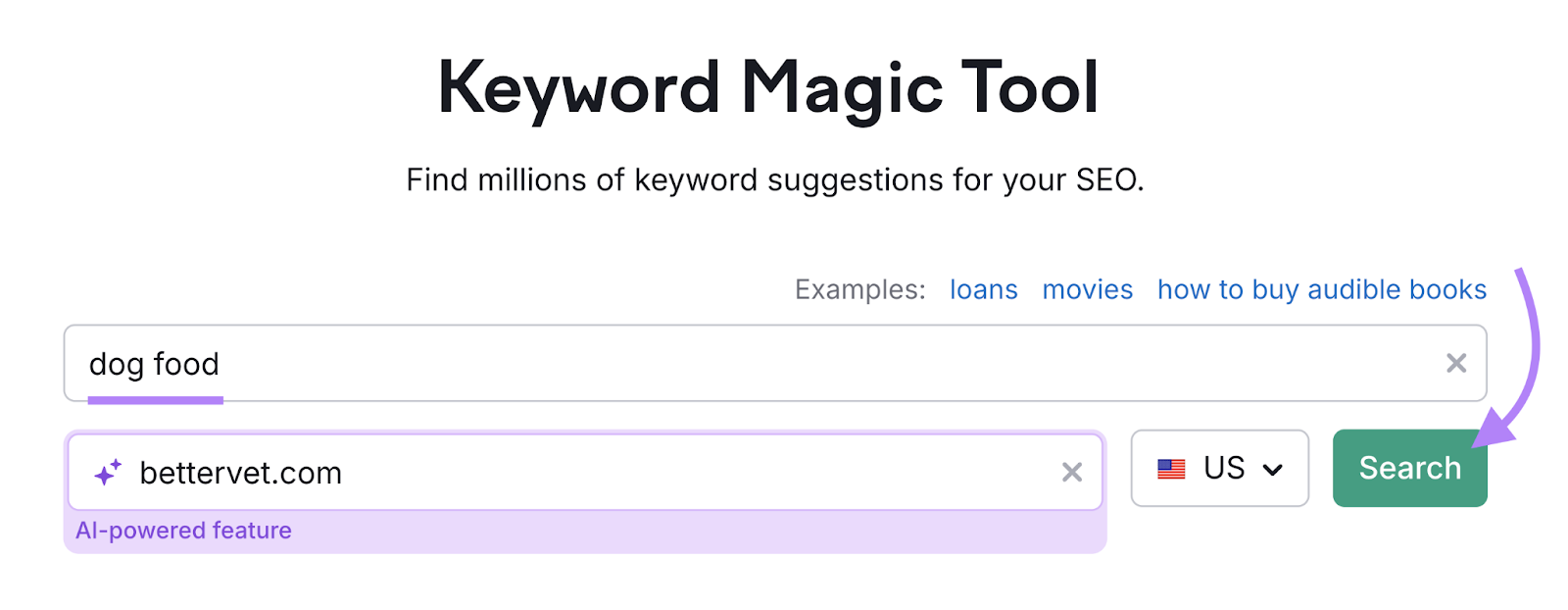 keyword和domain are entered into the tool