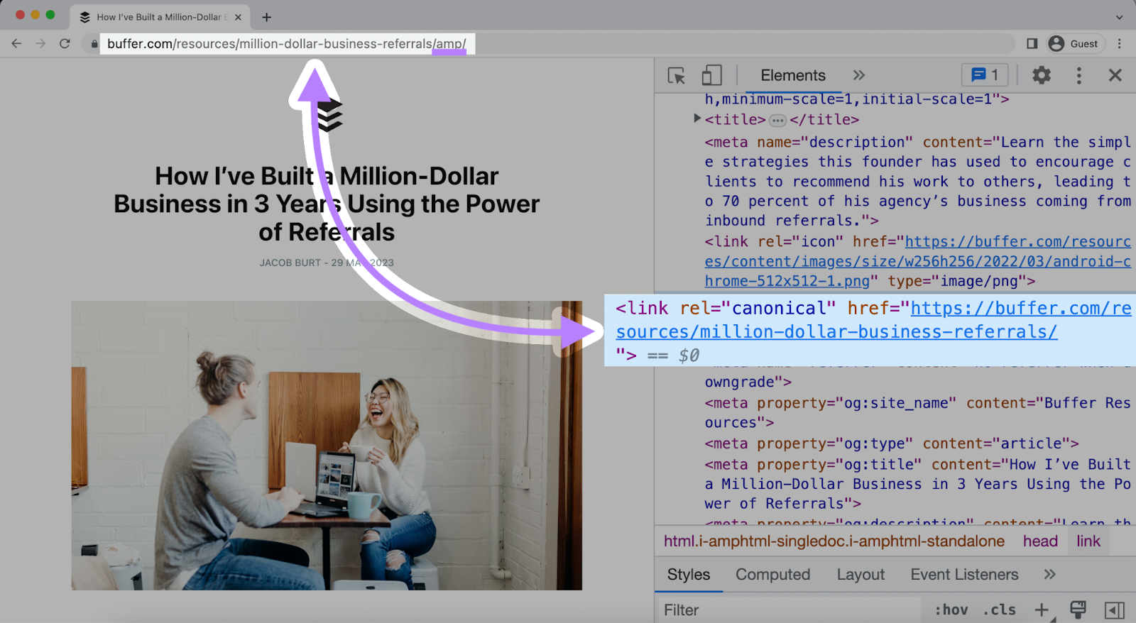 how to fix an AMP page without a 规范,规范 tag