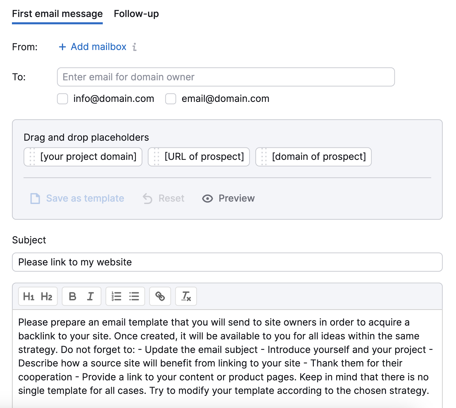 An email builder opened in 链接构建工具