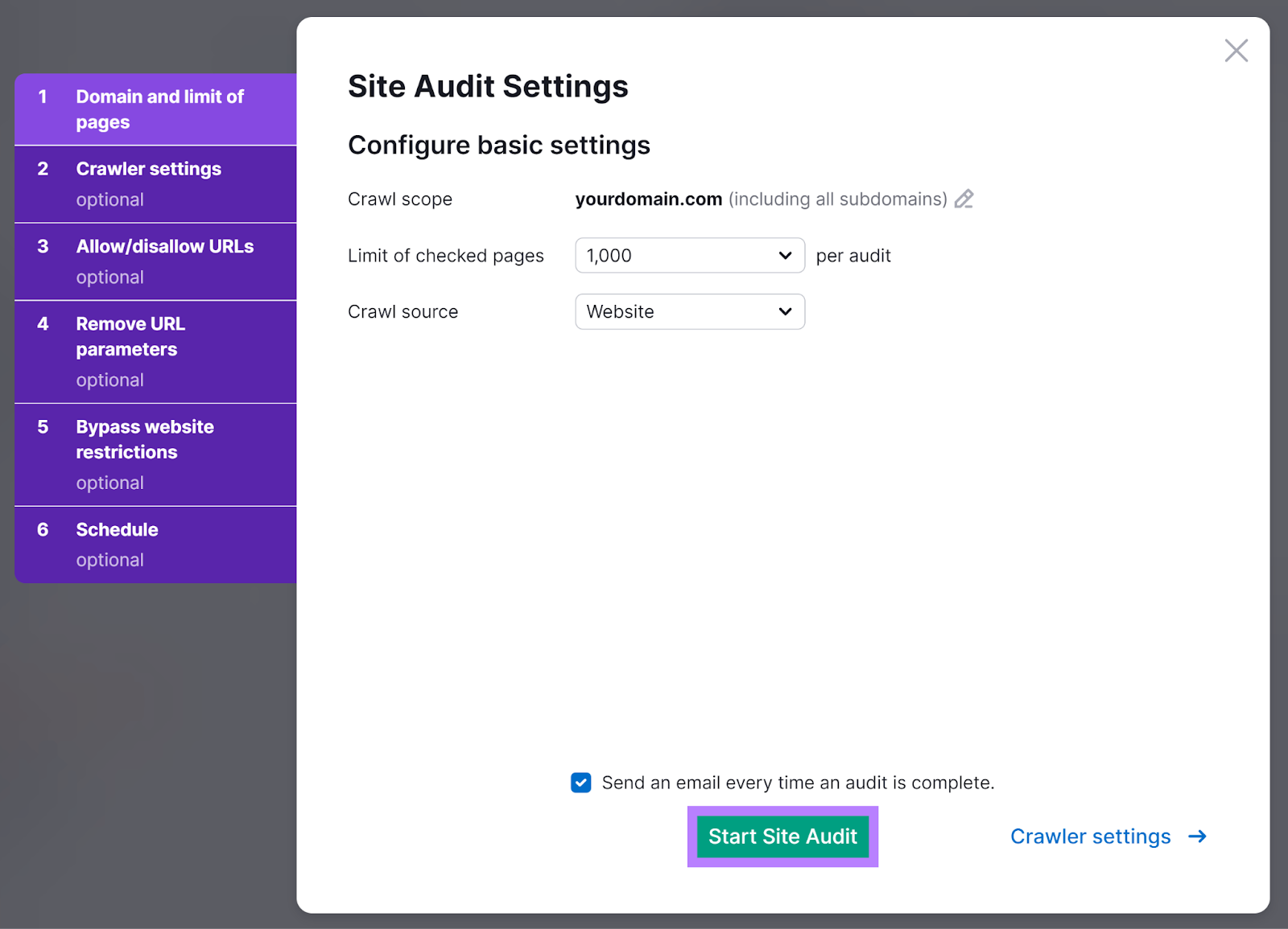 现场审核 settings popup with 开始现场审核 button highlighted