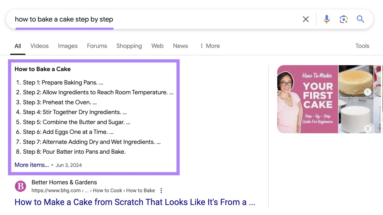 Google SERP for the term 