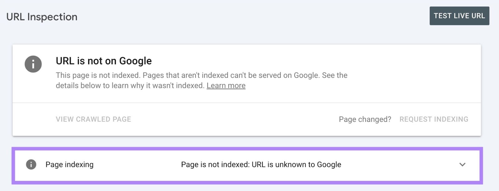the result for a URL search on 谷歌搜索控制台 showing that the page is not indexed