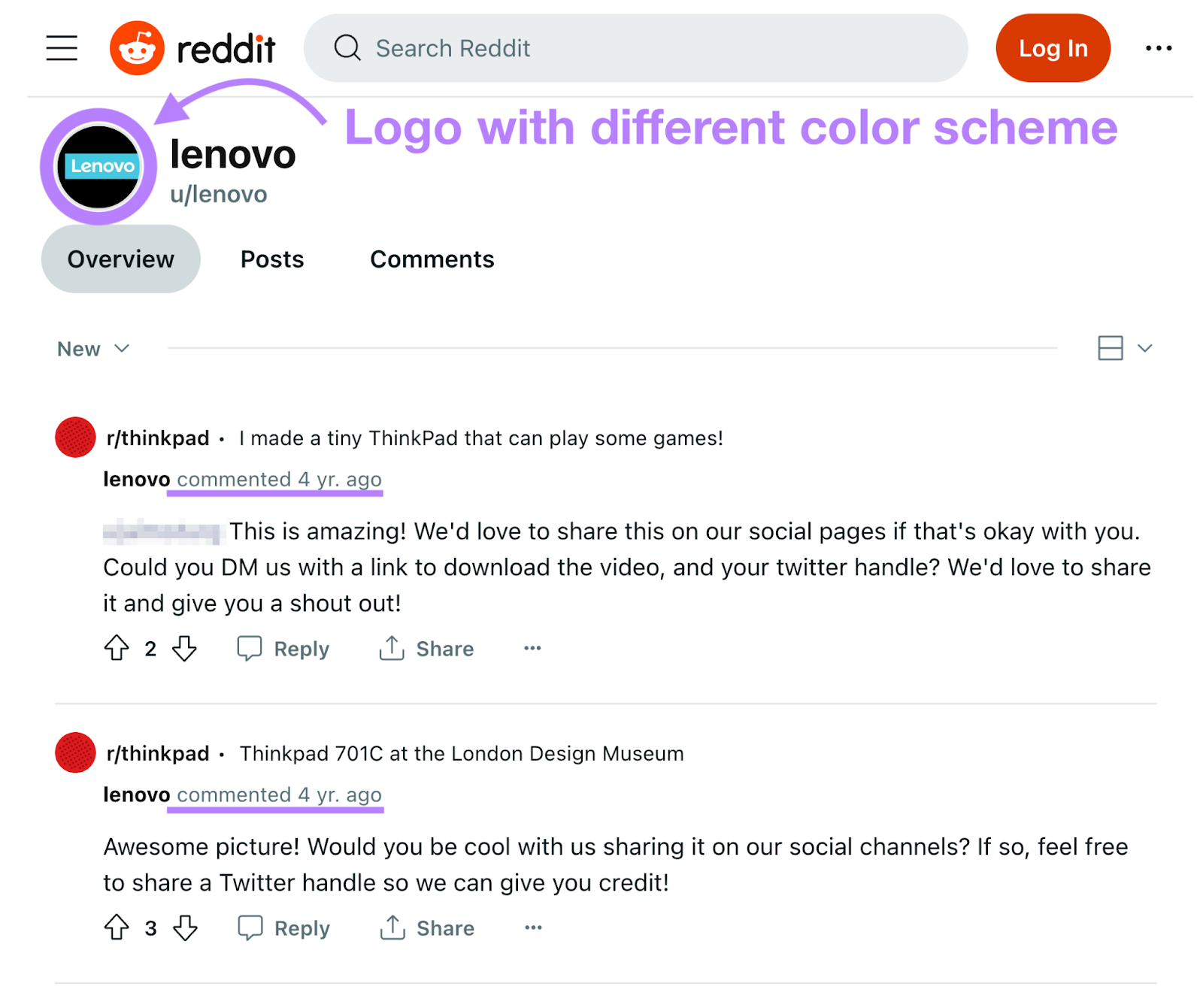 Lenovo Reddit的 account