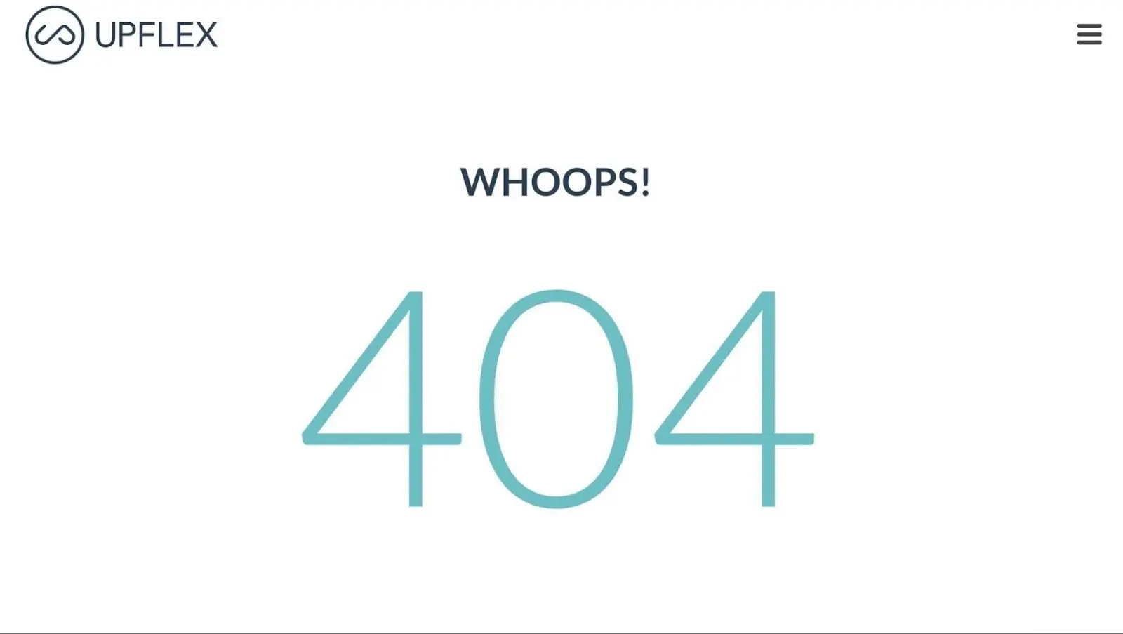 Upflex's 404 error page that reads 